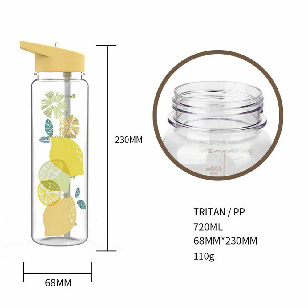 Gym BPA Free Leakproof Plastic Straw Fruit Pattern Sports Water Bottle Cup