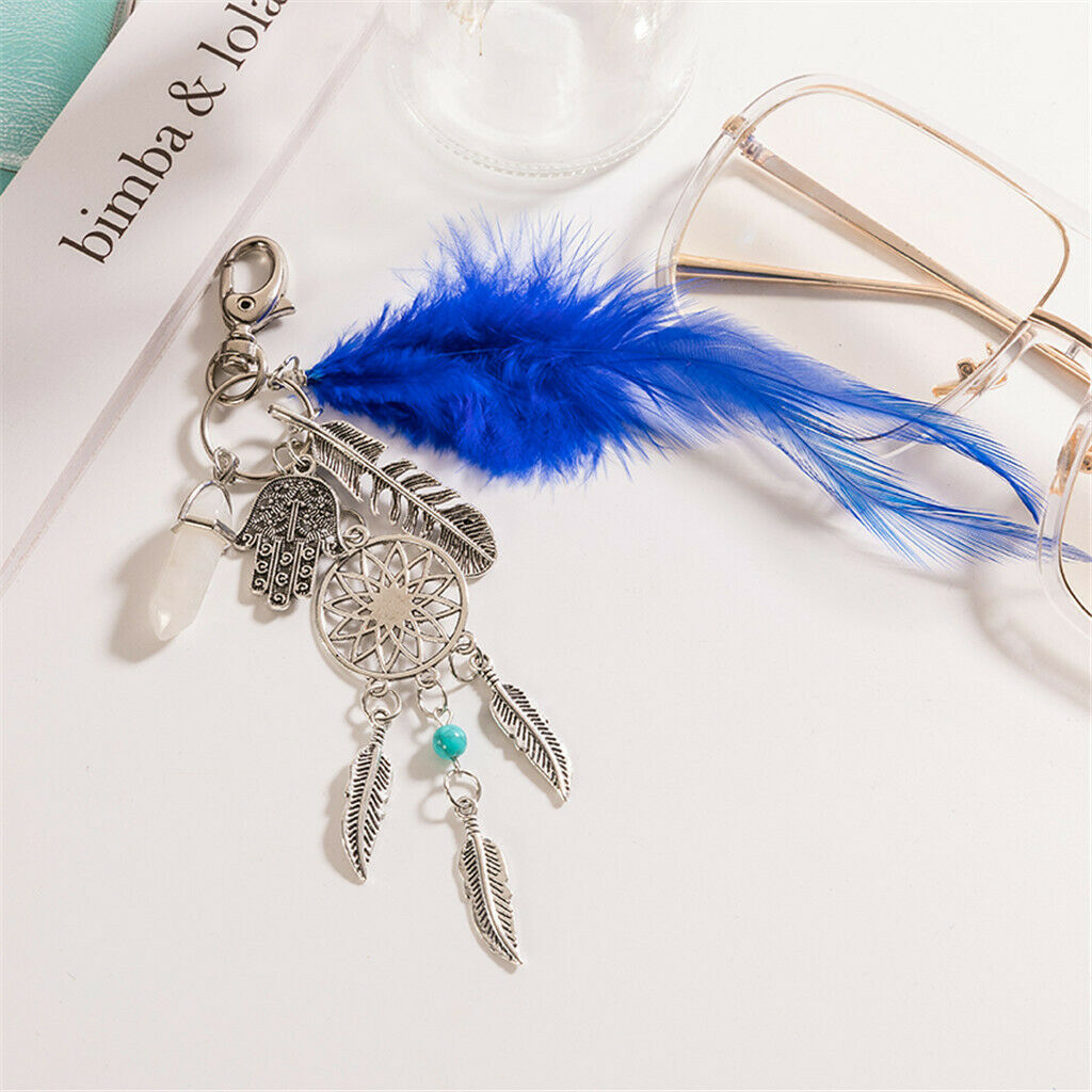 Boho Style Dreamcatcher Keychain-Dangling Feather Turquoise Charms Filigree