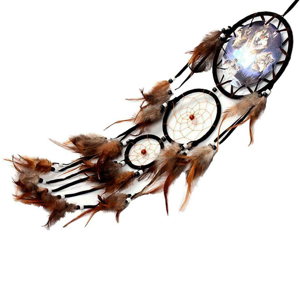 Handmade  with Feathers Beads for Home Wall Hanging Decor-Wolf