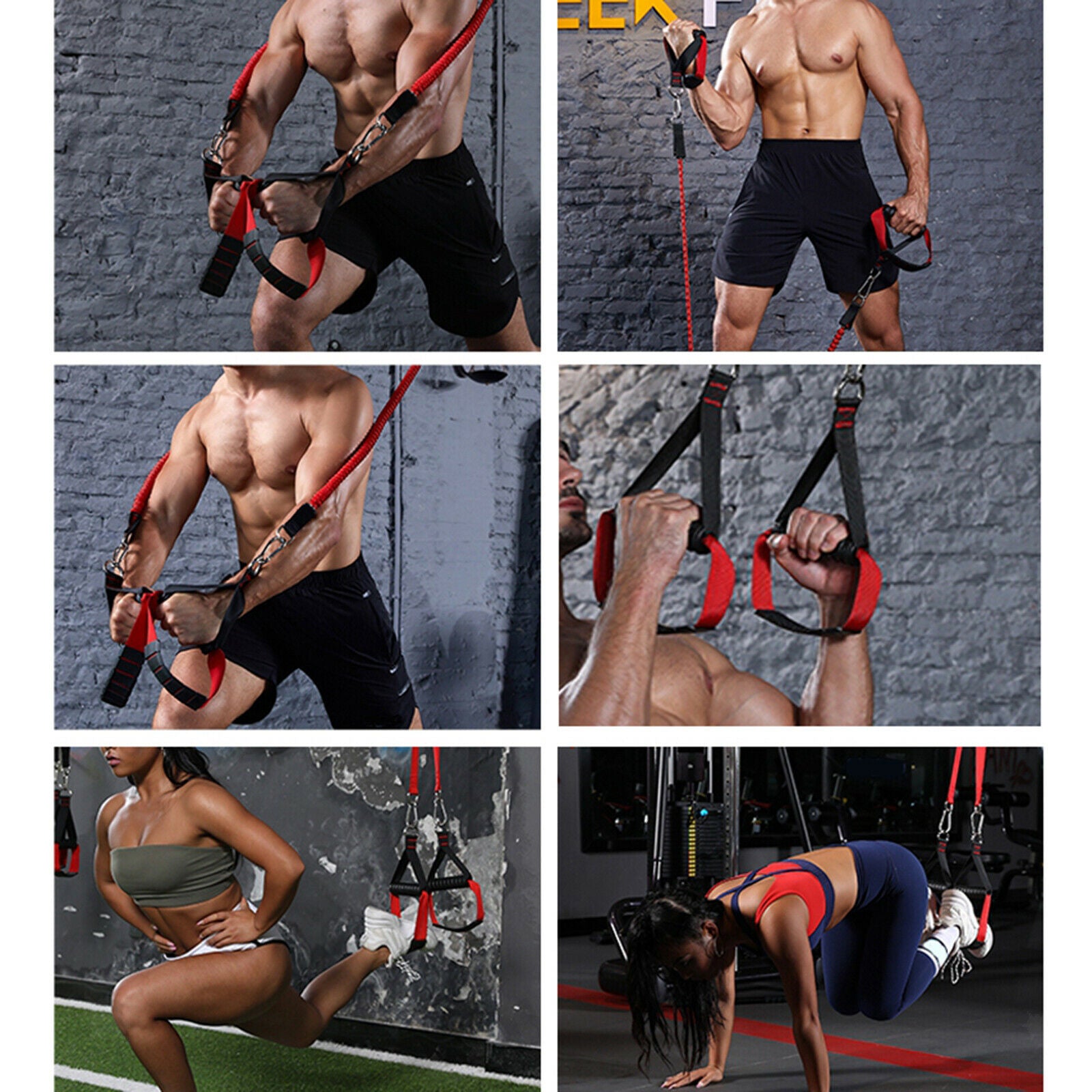 Heavy Duty Resistance Bands Handle Grips w/ Clips for Cables LAT Exercise