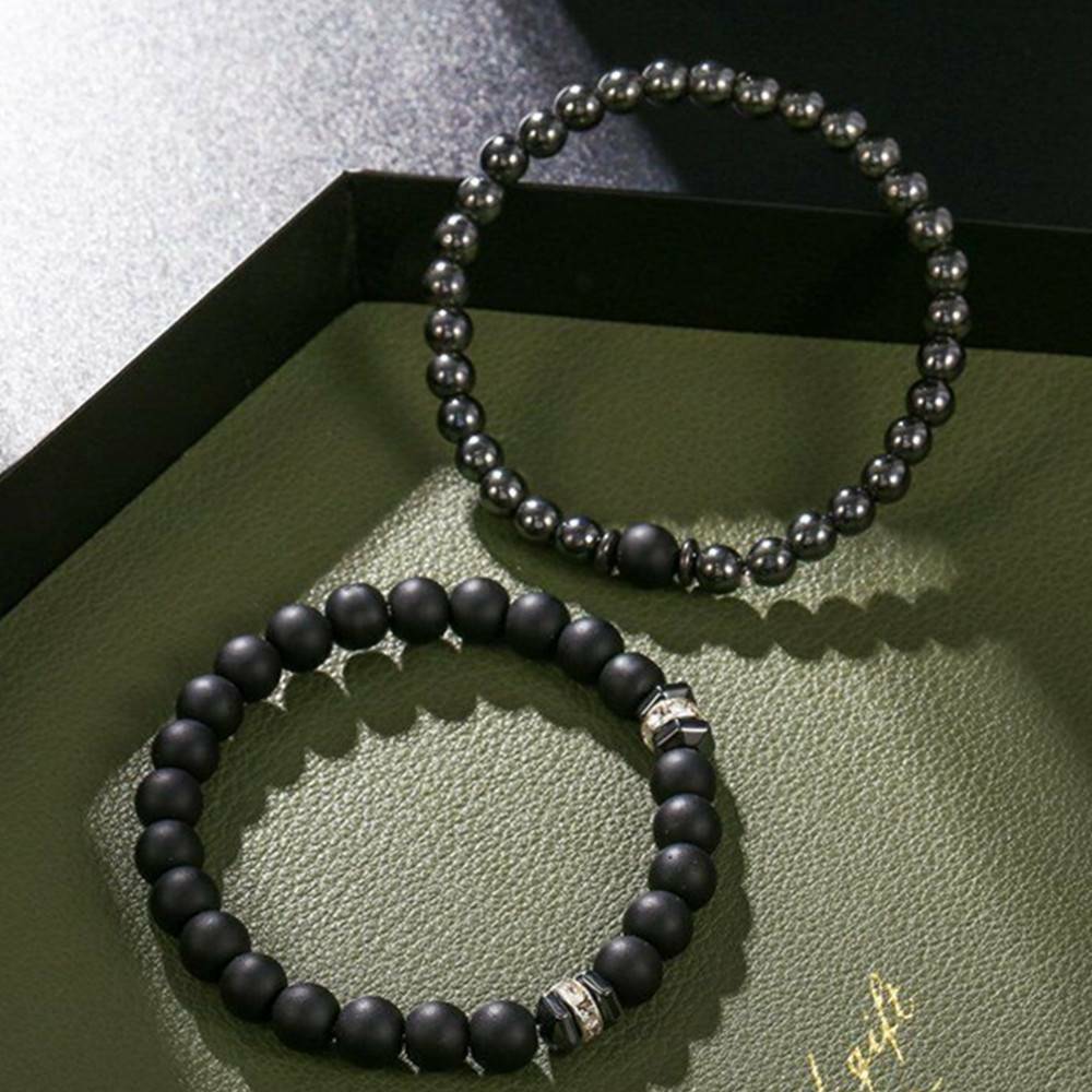 2Pcs Natural Stone Copper Bead Bracelet Men Matte Lava Volcanic Jewelry Gifts~