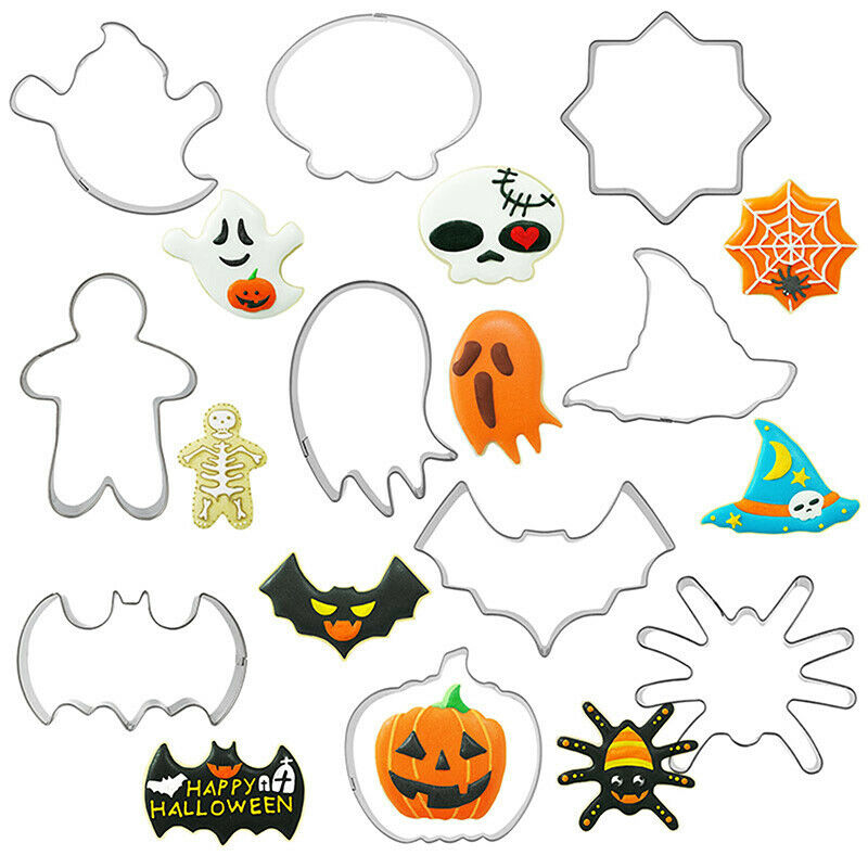 10pcs Stainless Steel Halloween Cookie Cutter Set Hand Press Mould Tools Kitc KX