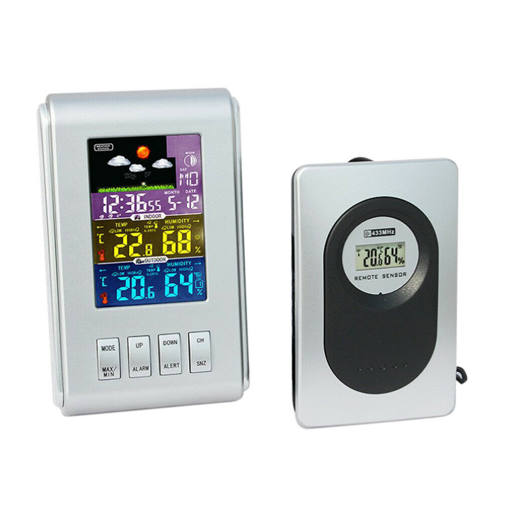 Digital Alarm Clock LCD Screen Indoor/Outdoor Temperature Humidity Meter