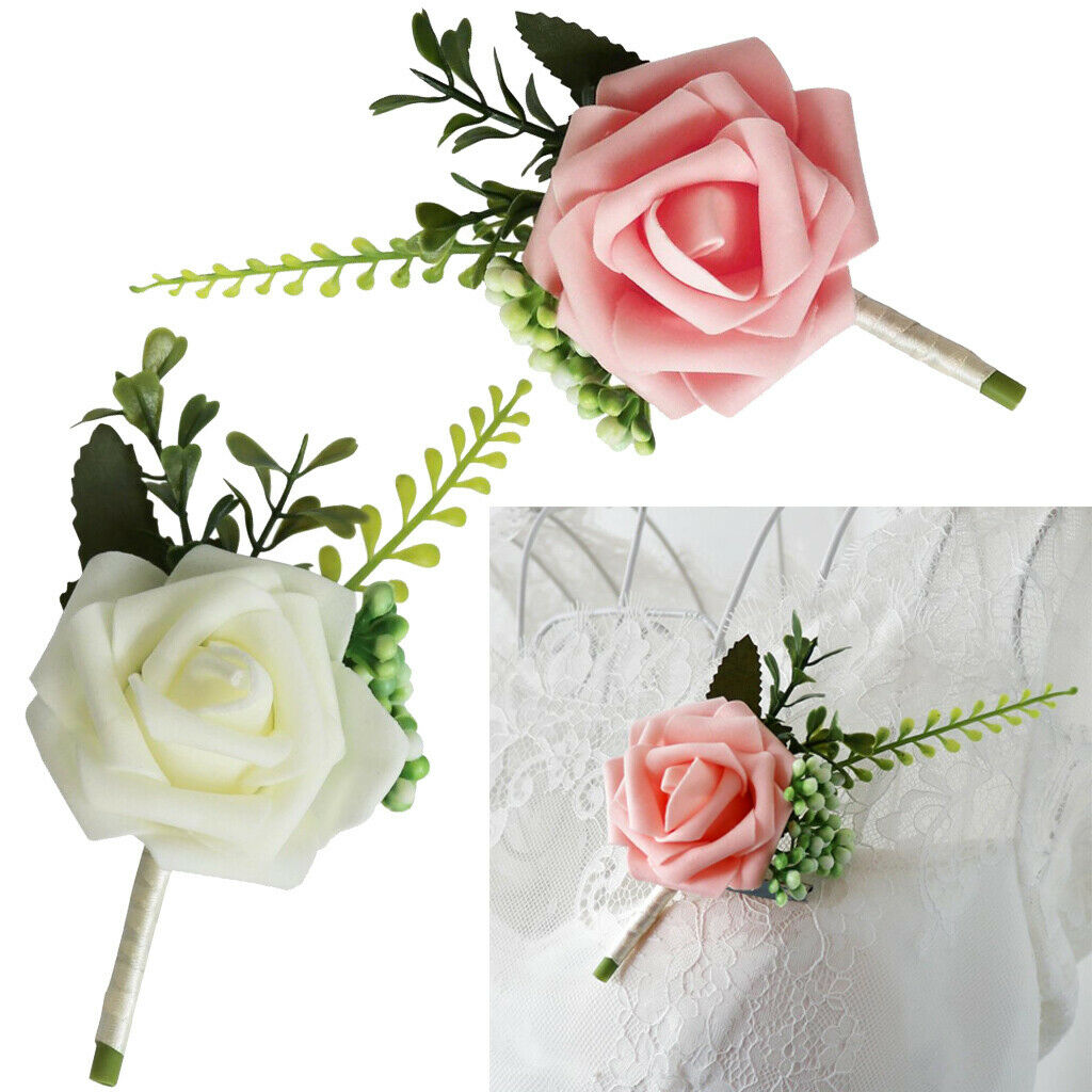 30X Rose Flower Wedding Brooch Corsage Party Prom Corsage with Clip White