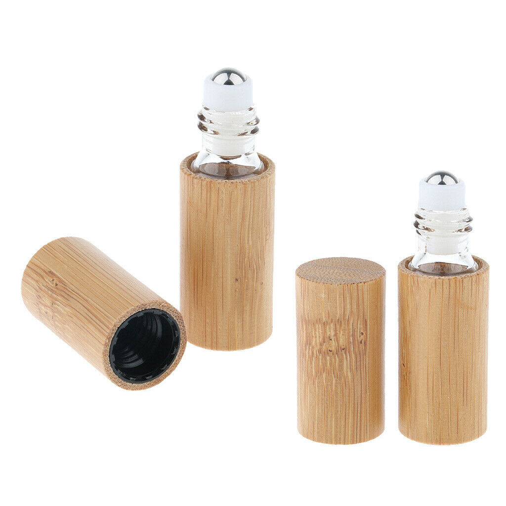 2 Pcs Handmade Bamboo Refillable Empty Essential Oil Makeup Roll on Bottle