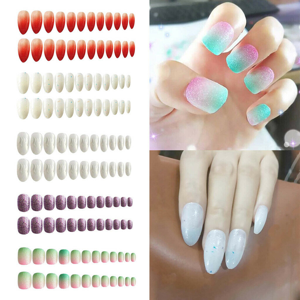 Plastic Oval Ballerina False Nails Full Cover Nail Tips for Summer Party