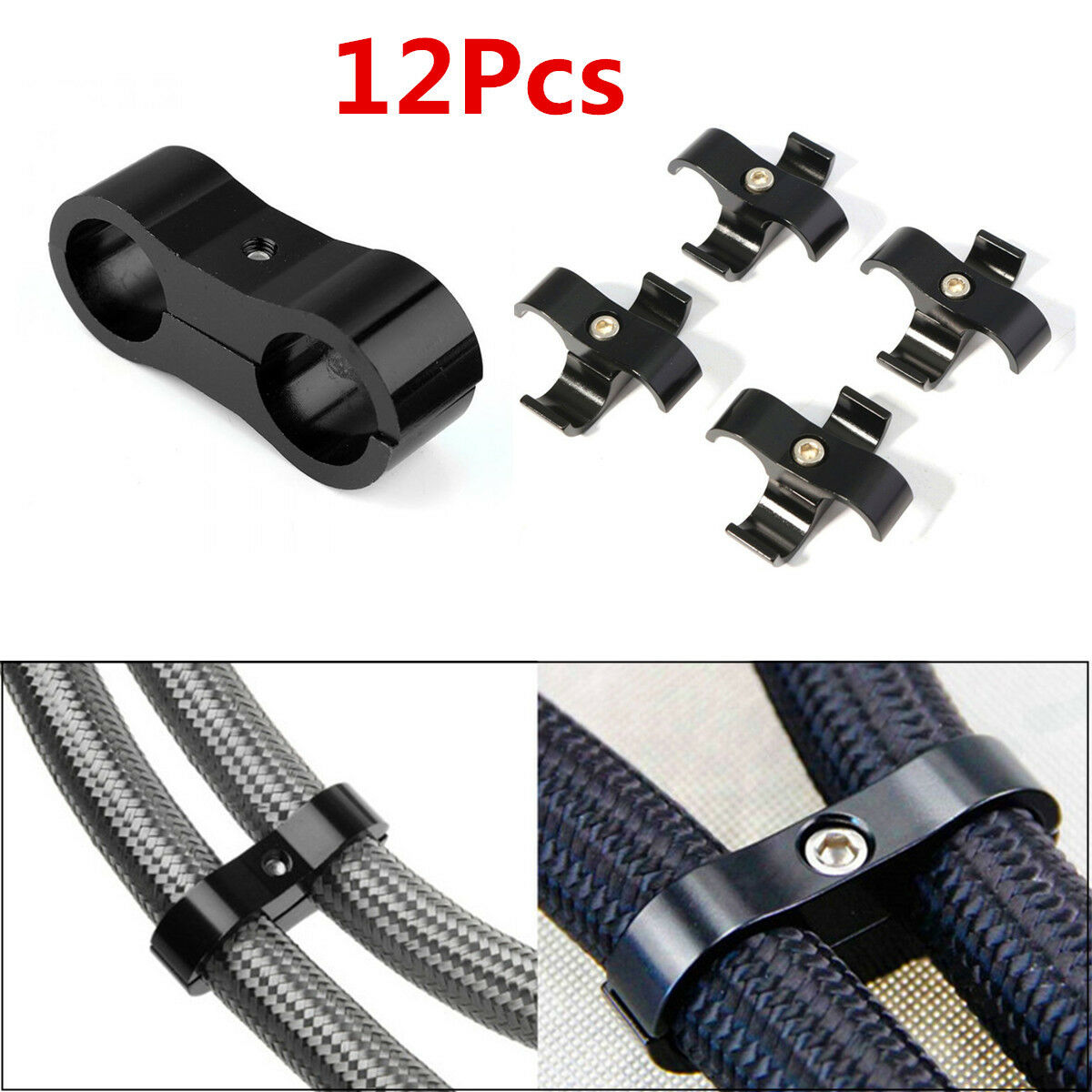 12Pcs AN10 Braided Hose Fuel, Oil, Coolant Lines Separator Clamp Fitting Bracket