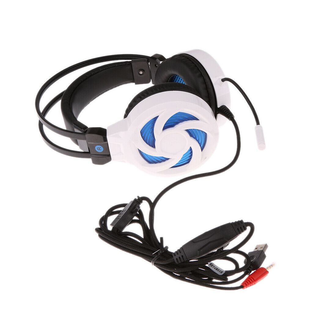 LED Light Gaming Headset Headband Headphone USB 3.5mm Mic LED for PC  White