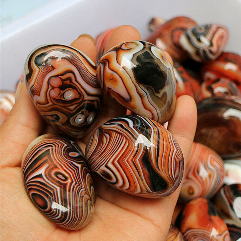 Natural Madagascar Banded Agate Stone Specimen Tumbled Pattern Craft 2-3CM USA