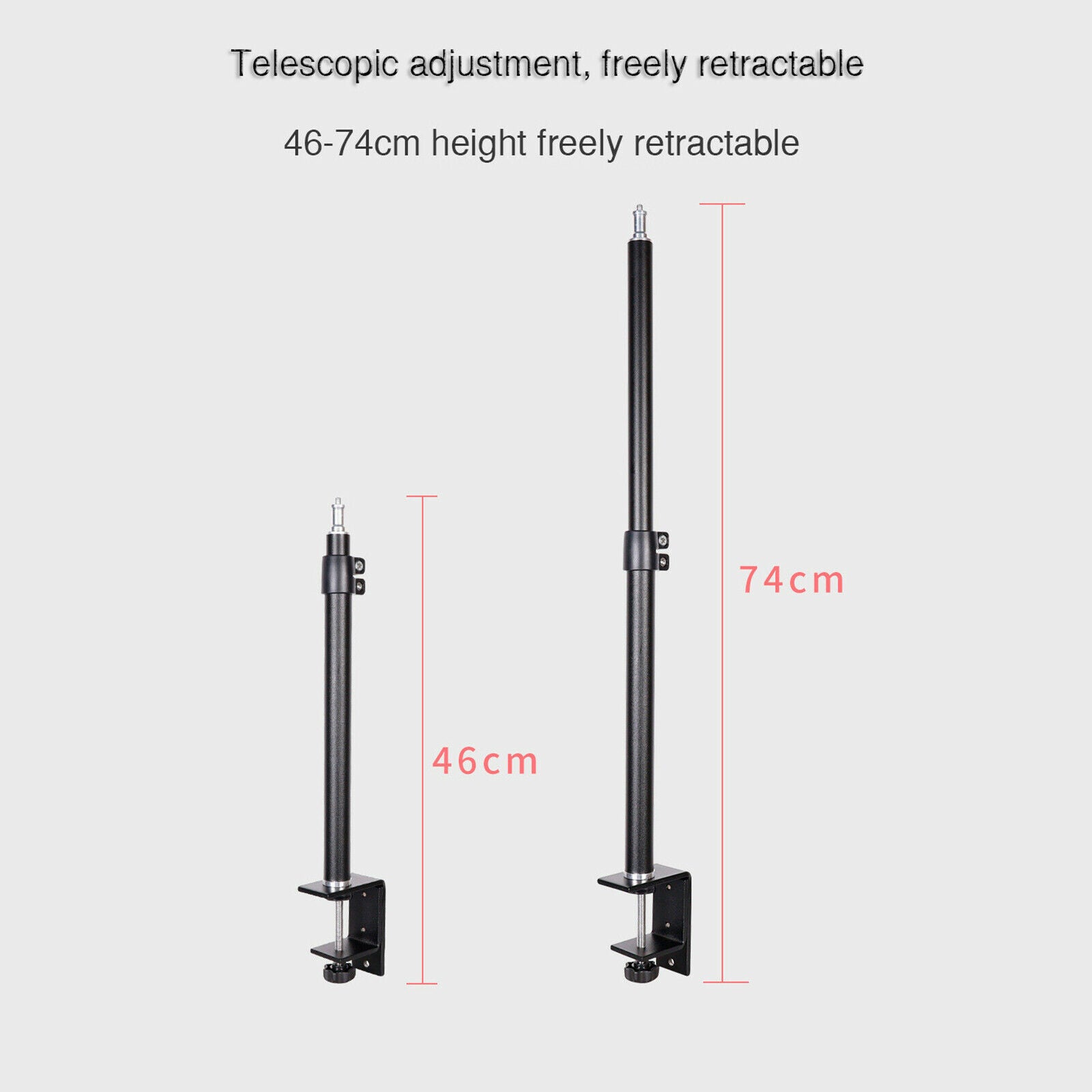 46-74cm Adjustable Tabletop Camera Stand C Clamp w/1/4 Screw for Ring Light