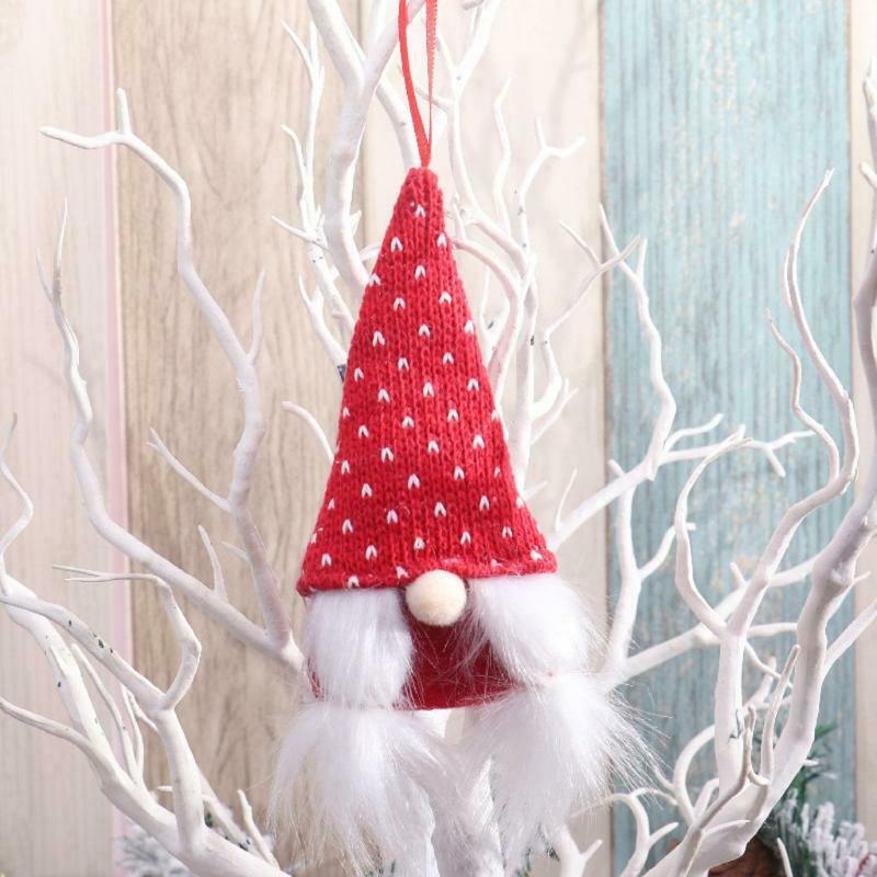 4pcs Gnomes Christmas Tree Ornaments Xmas Decor Plush Gnome Santa Elf Hanging