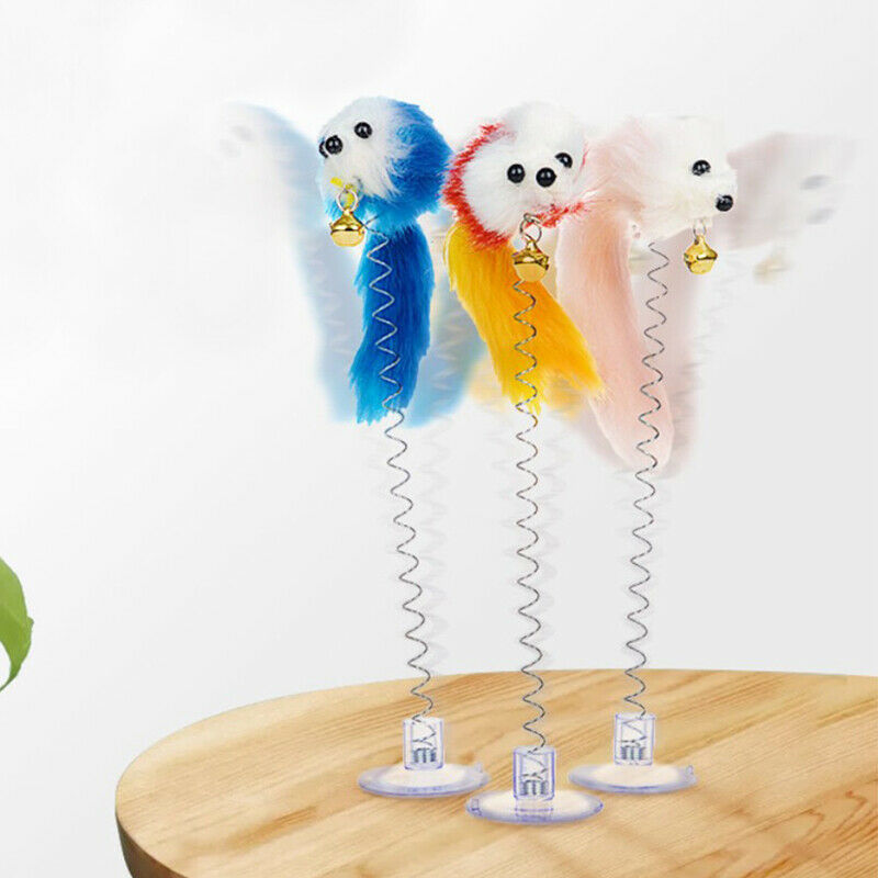 Plastic Cat Toys Feather Cat Mice Shape False Products Bottom Sucker Elastic