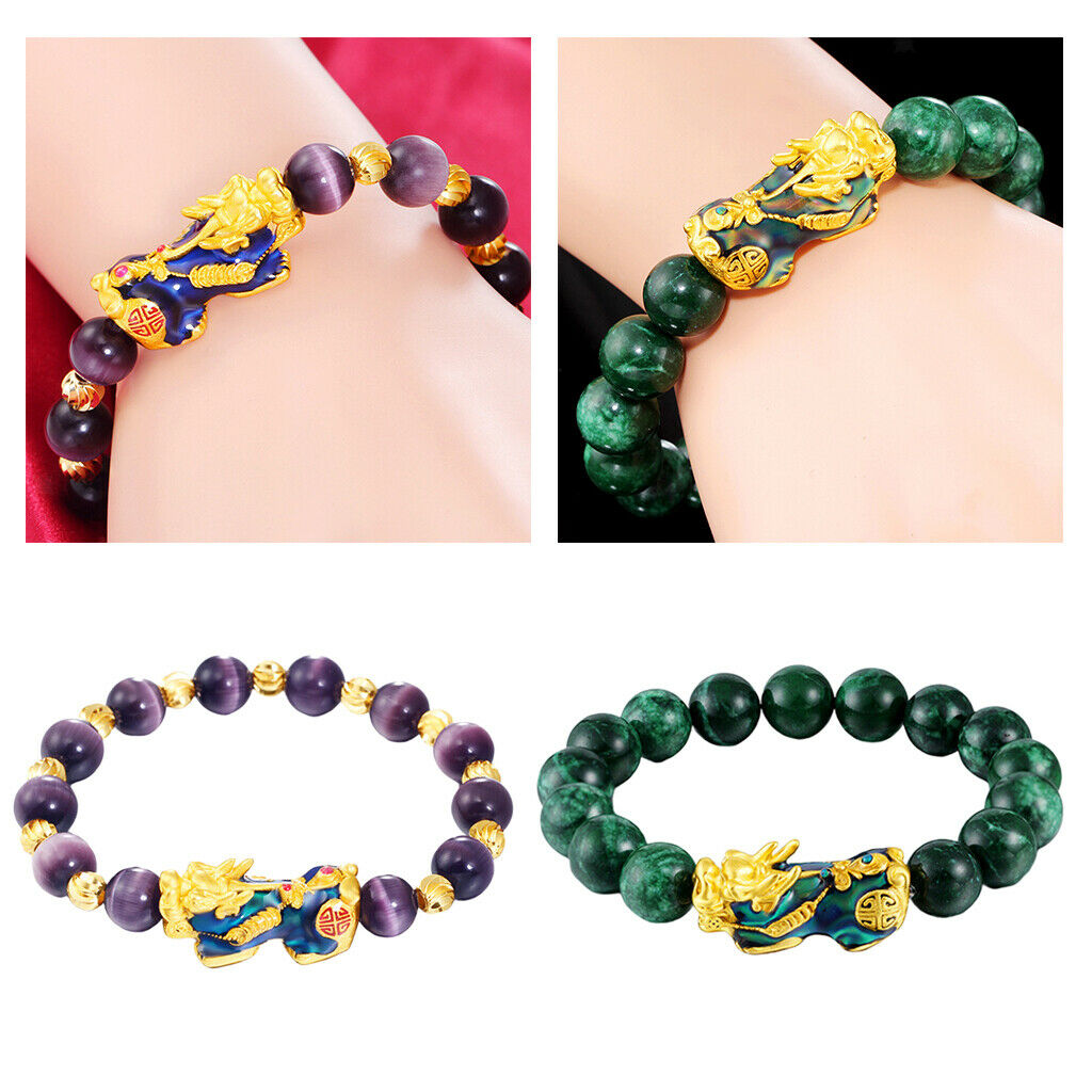 2x Feng Shui Prosperity Mantra Obsidian Pixiu Charms Alloy Bracelet Jewelry