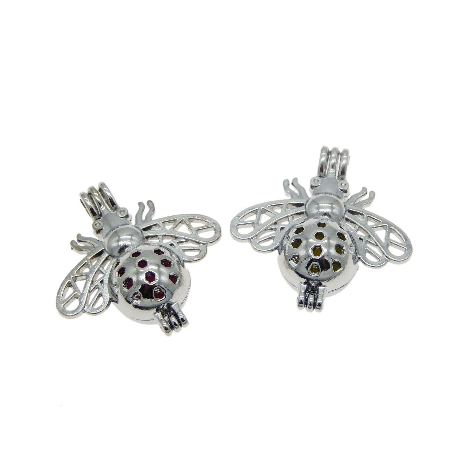 1PC White K Plated Alloy Hollow Bee Locket Aromatherapy Diffuser Pendant Jewelry
