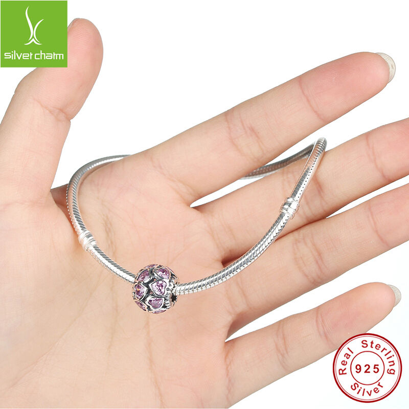 Authentic 925 Sterling Pink Love Heart Charm Fit Women Orginal European Jewelry
