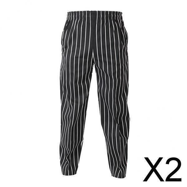 2X Elastic Restaurant Cafe Chef Waiter Pants Trousers Uniform Accs Striped XXL