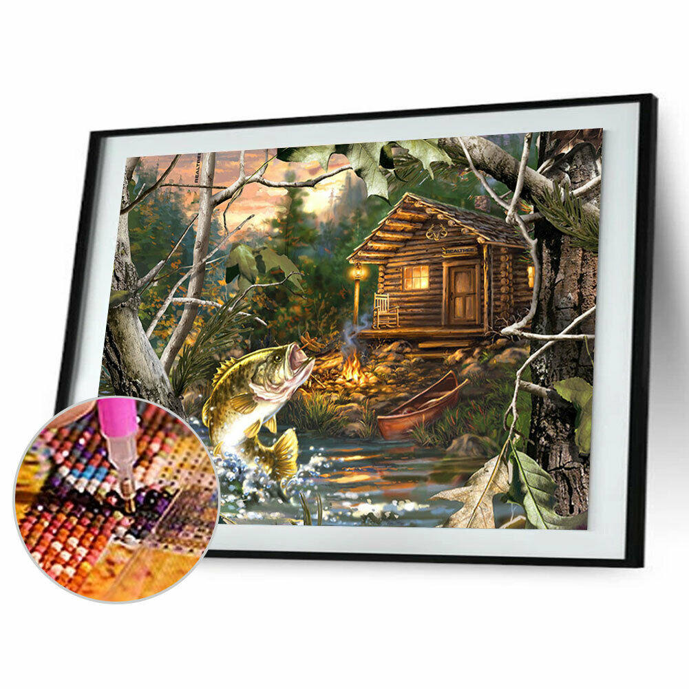 Fish 5D DIY Full Drill Round Diamond Painting Needlework Set Cross Stitch @