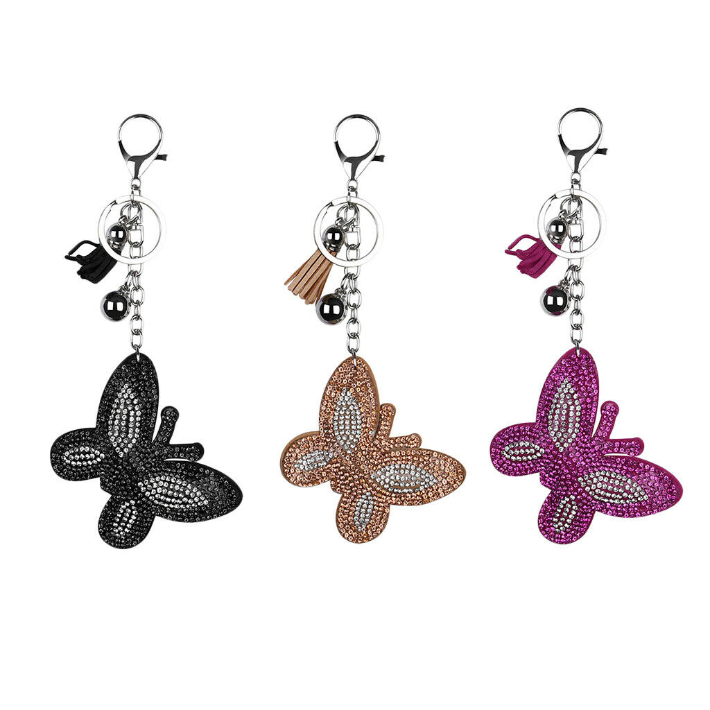 Butterfly Rhinestone Pendant Tassel Key Ring for Purse Bag Pendant Red