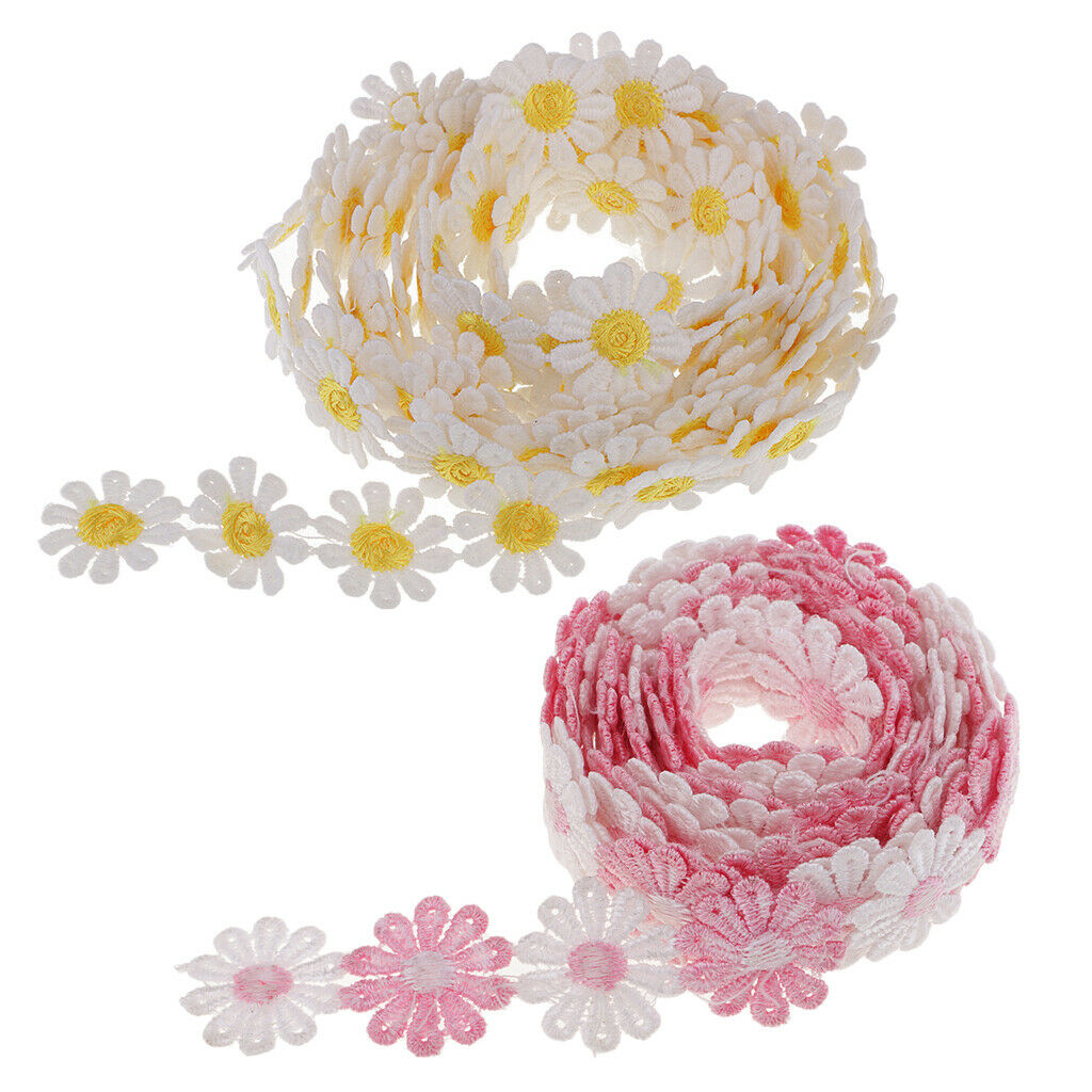 2pcs Embroidered Flower Lace Edge Trims Decorating Ribbon Costume Home Decor