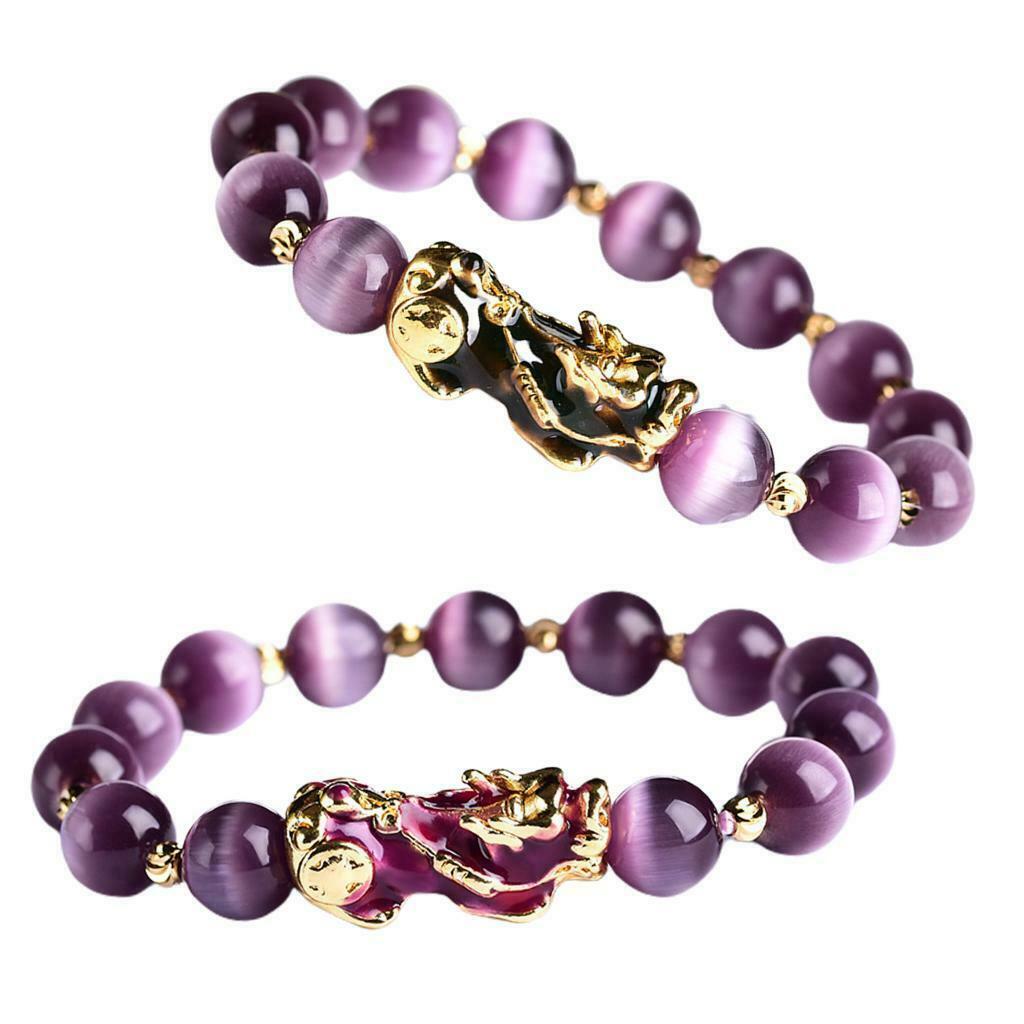 2 x Feng Shui Plated Pi Xiu Bracelets Women Men Elastic Good Luck Wealth
