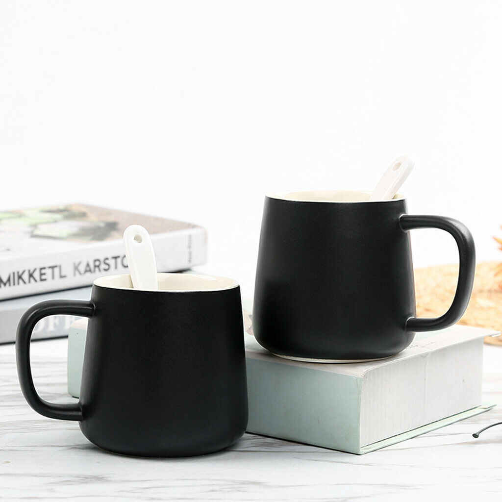 Ceramic Water Coffee Cup with Spoon Gifts for Lovers Water Coffee Cup Black
