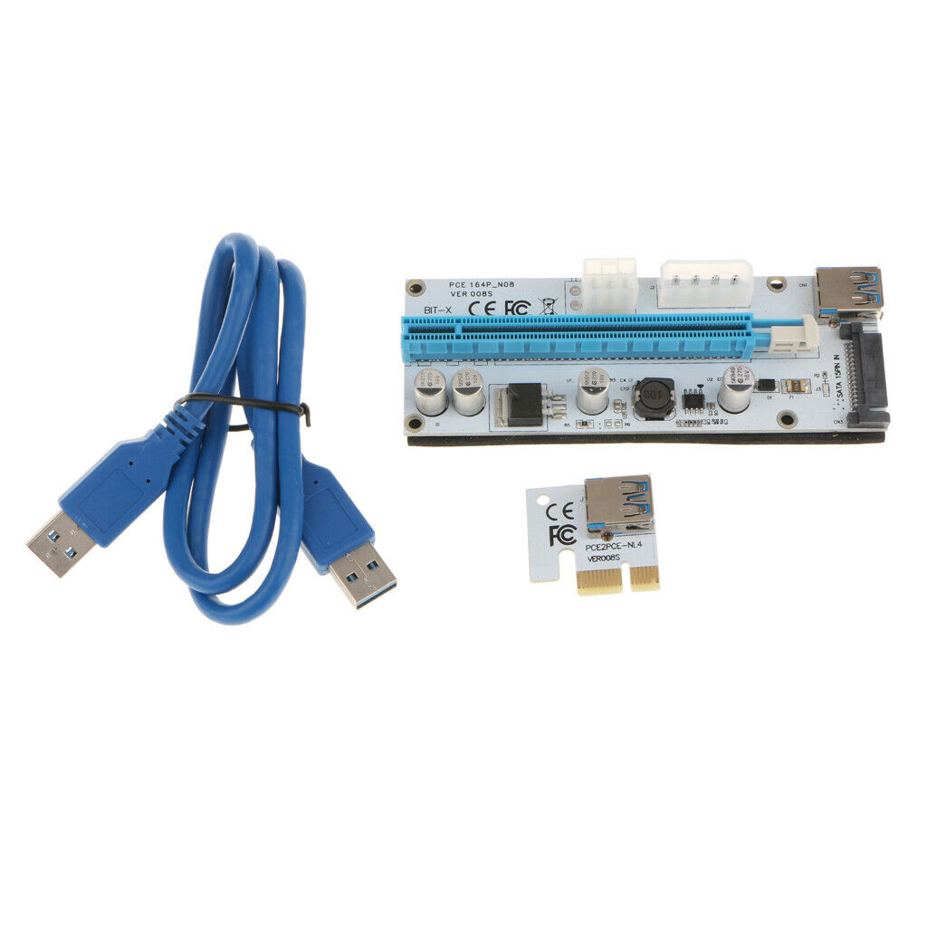 008S PCI-E Express 1x to16x Extender Riser Card Adapter with  USB3.0 Cable