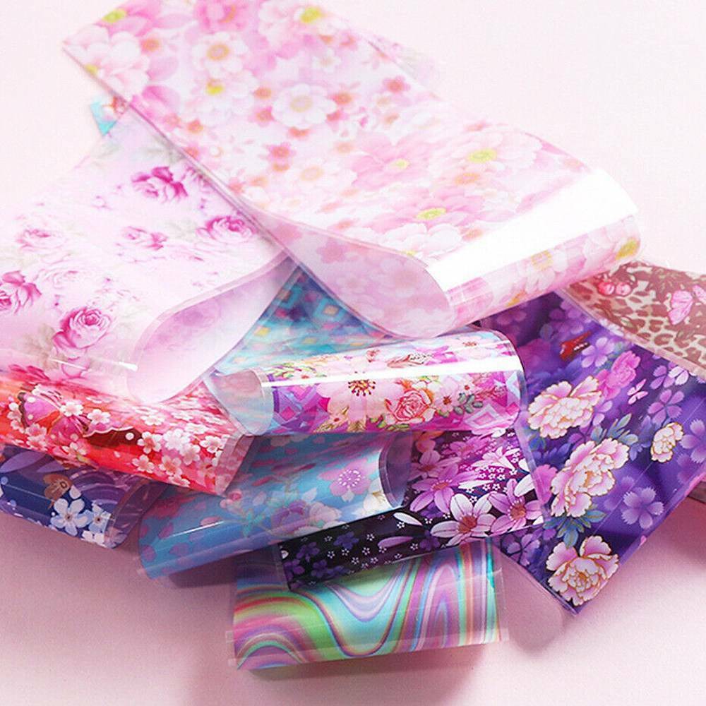 10x Flower Floral Nail Foil Stickers Transfer Film Manicure Professional Decals