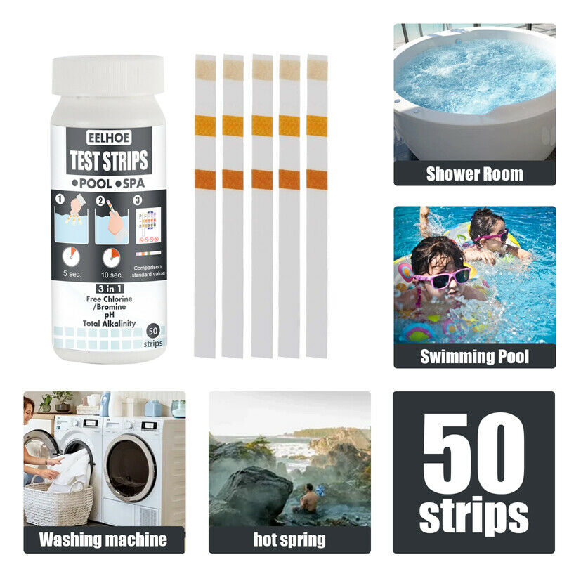 3 in 1 50pcs Swimming Pool Chemical Test Strip Water PH Value Alkalinity TestSJ