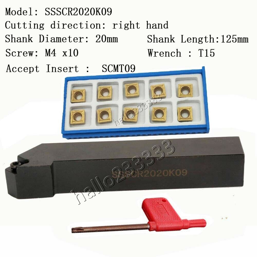 45°  SSSCR 2020K09(20mm×125mm) Lathe Turning Tool Holder + SCMT09T304 ZM6020
