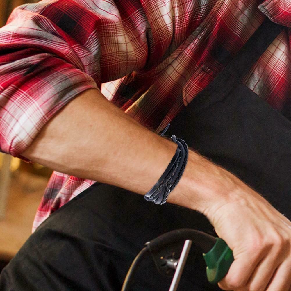 Retro Weave Cowhide Leather Rope Bracelet Ethnic Charm Bangle Men Jewelry @