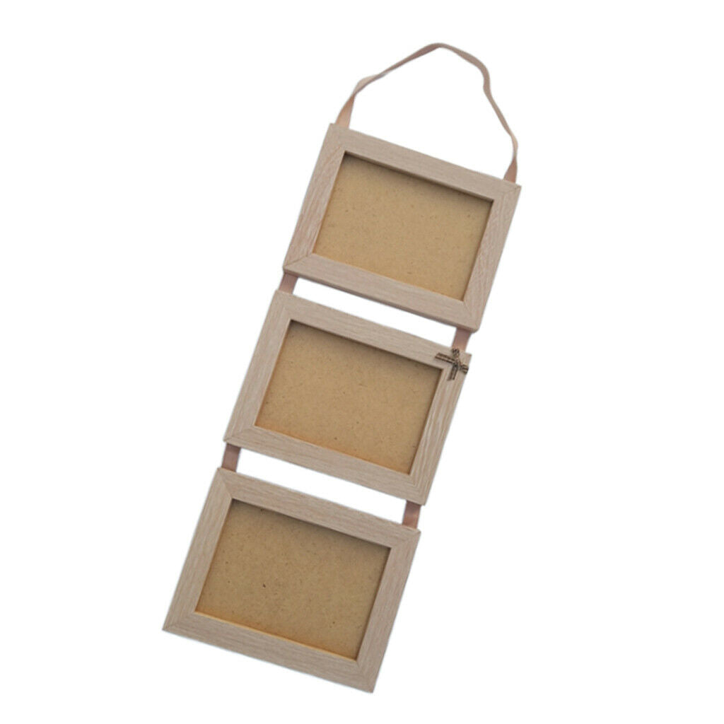 Triple Wood Photo Picture Frame Wall Hanging Rustic Photo Frame& Rope Wall Decor