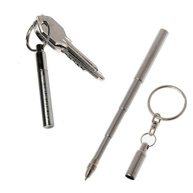 Portable Stainless Steel Telescopic Ballpoint Pen Metal Key Ring Keychain Tools