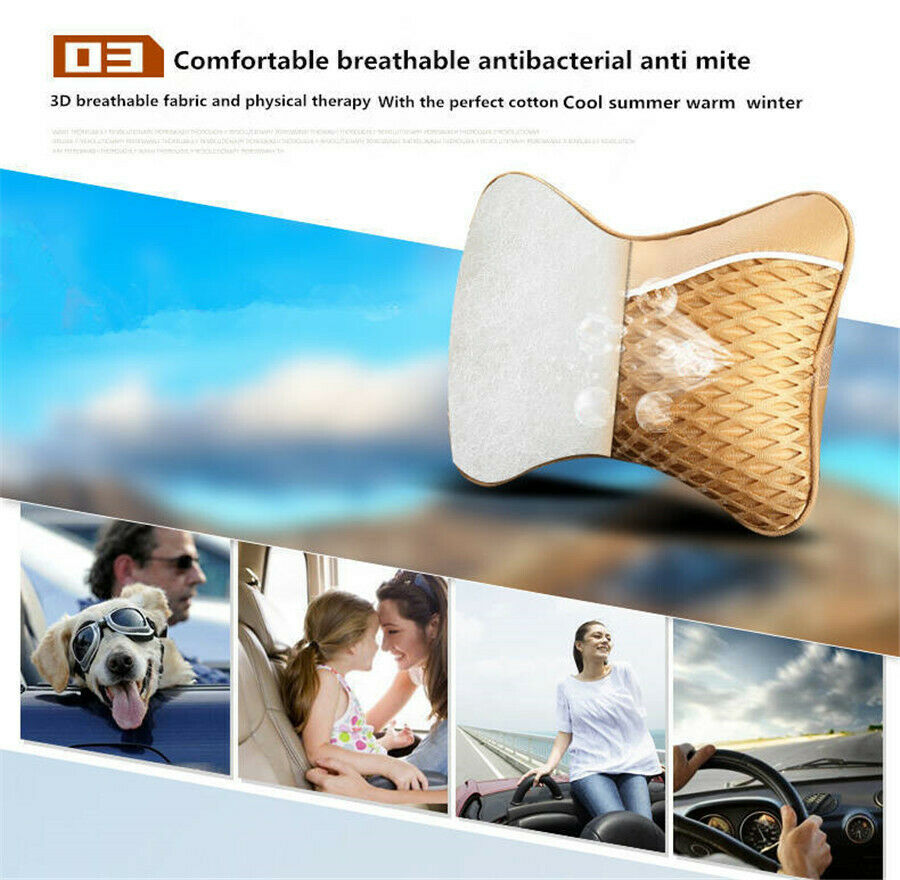 2* Breathable Headrest Pillow Black Leather Look Auto Car Seat Neck Rest Cushion