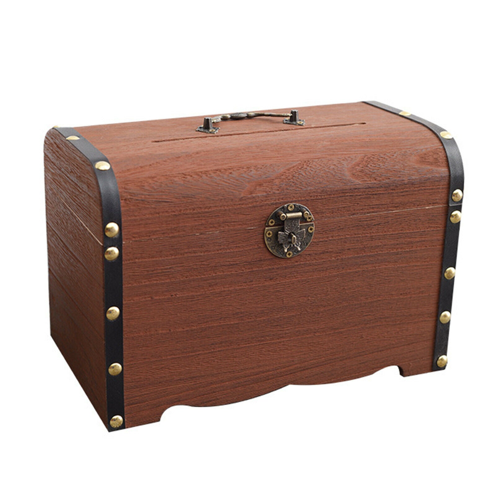 Wooden Treasure Chest Retro Coin Hobby Storage Box Desk Case Piggy Bank