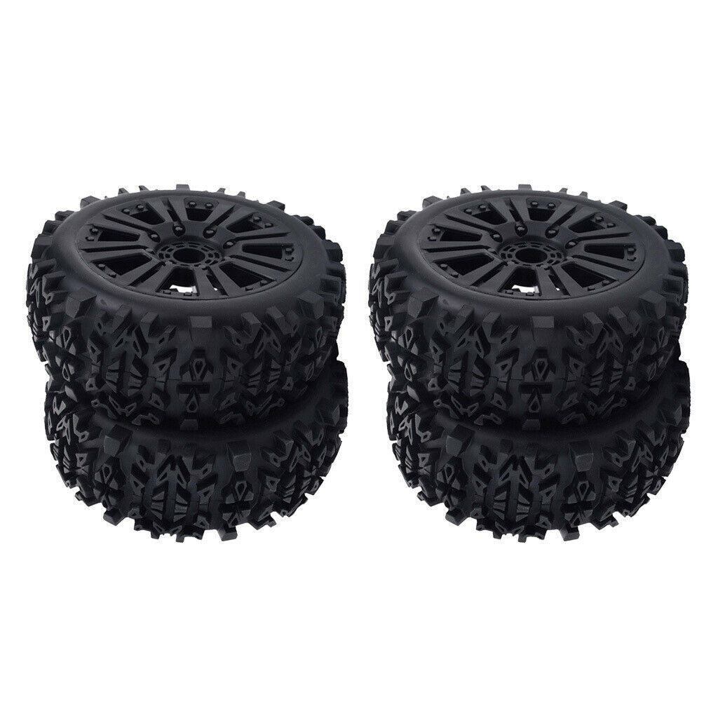 Black RC Wheel Rims Tyre Tires Hex 12mm for 1:8 on-Road Vehicle Pack of 4