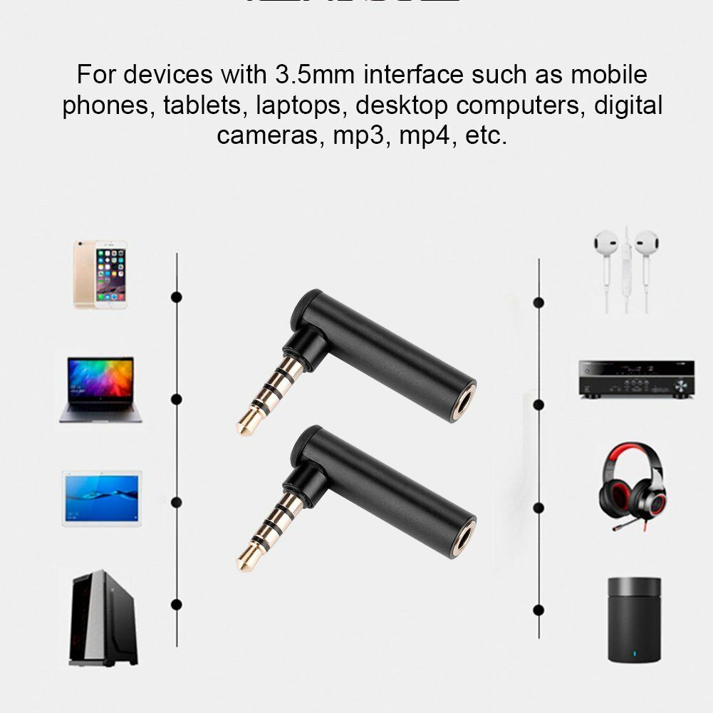 2PCS 3.5mm Male to Female Right Angle 90 Degree  Audio Adapter Jack Black New