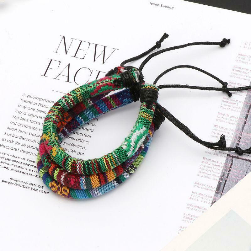 3Pcs Friendship Ethnic Tribal Cotton Linen Bracelet Braid Boho Hemp Rope Jewelry
