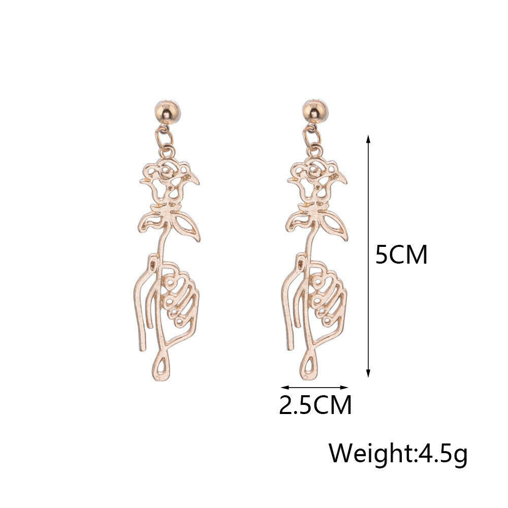 Simple Hollow Flower Drop Earring Charm Women Girl Rose Ear Fashion Jewelry Gift