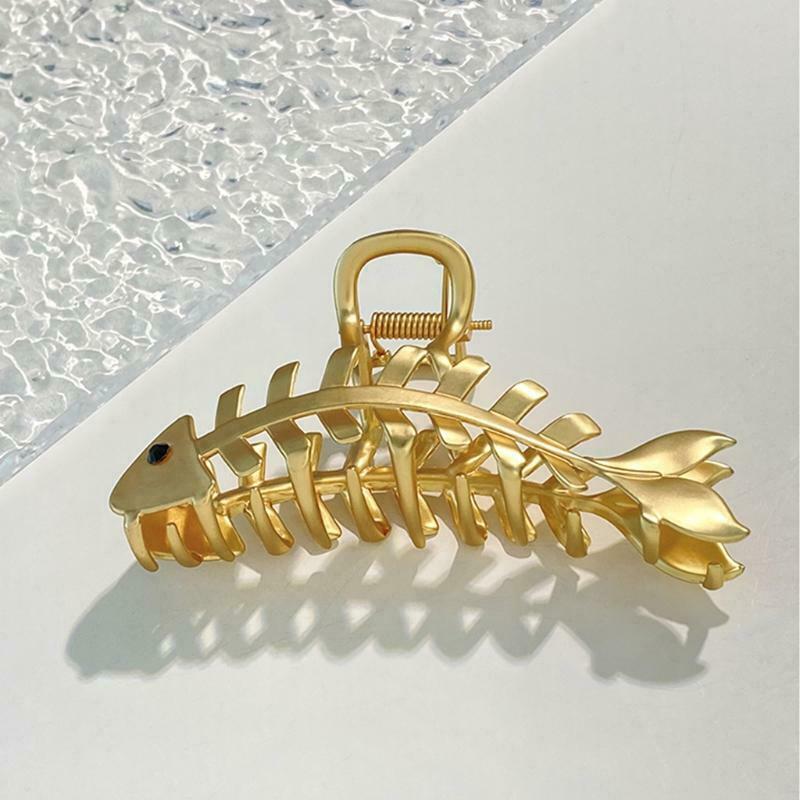 Large Hair Clips Non-Slip Fish Shape Hair Claws Metal Fish Bone Hair Barrettes