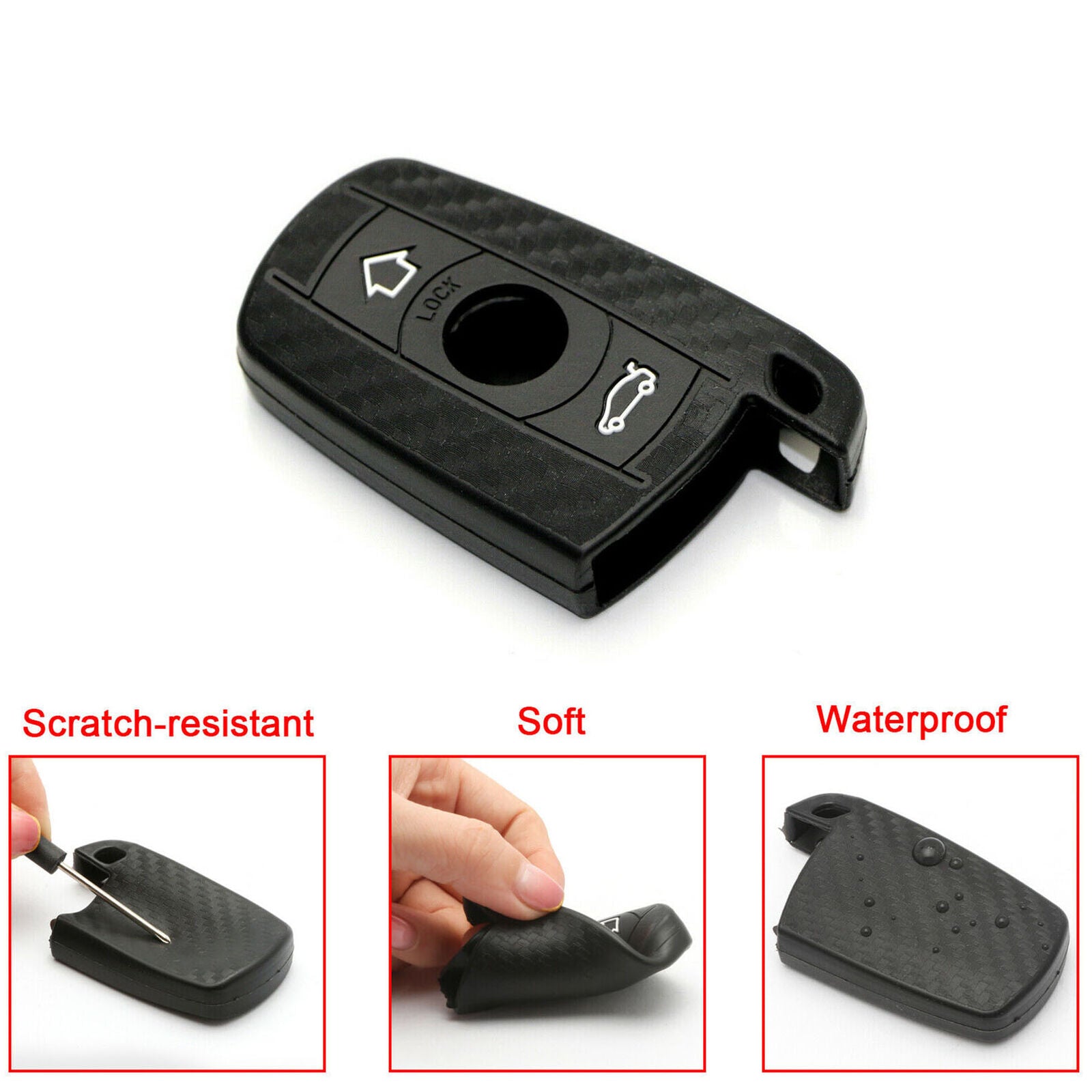 Carbon Fiber Pattern Soft Silicone Key Fob Cover For BMW First Gen Keyless Fob