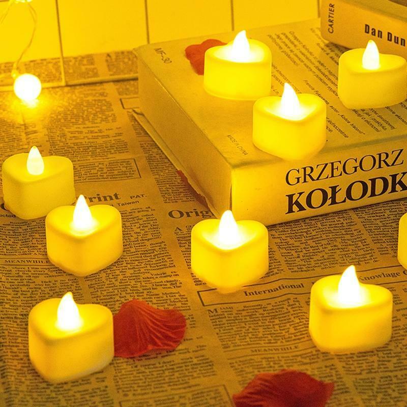 6pcs Heart Shape LED Tealight Candles Battery Operated Electric Glitter Candle