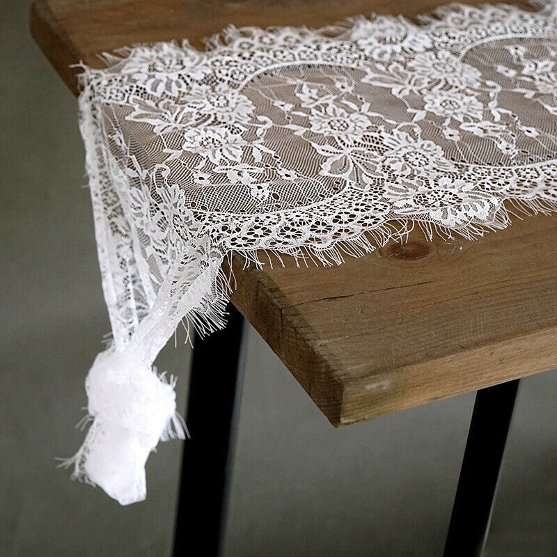 White Lace Tablecloth Floral Embroidery Table Runner Rectangle Dining Room Decor
