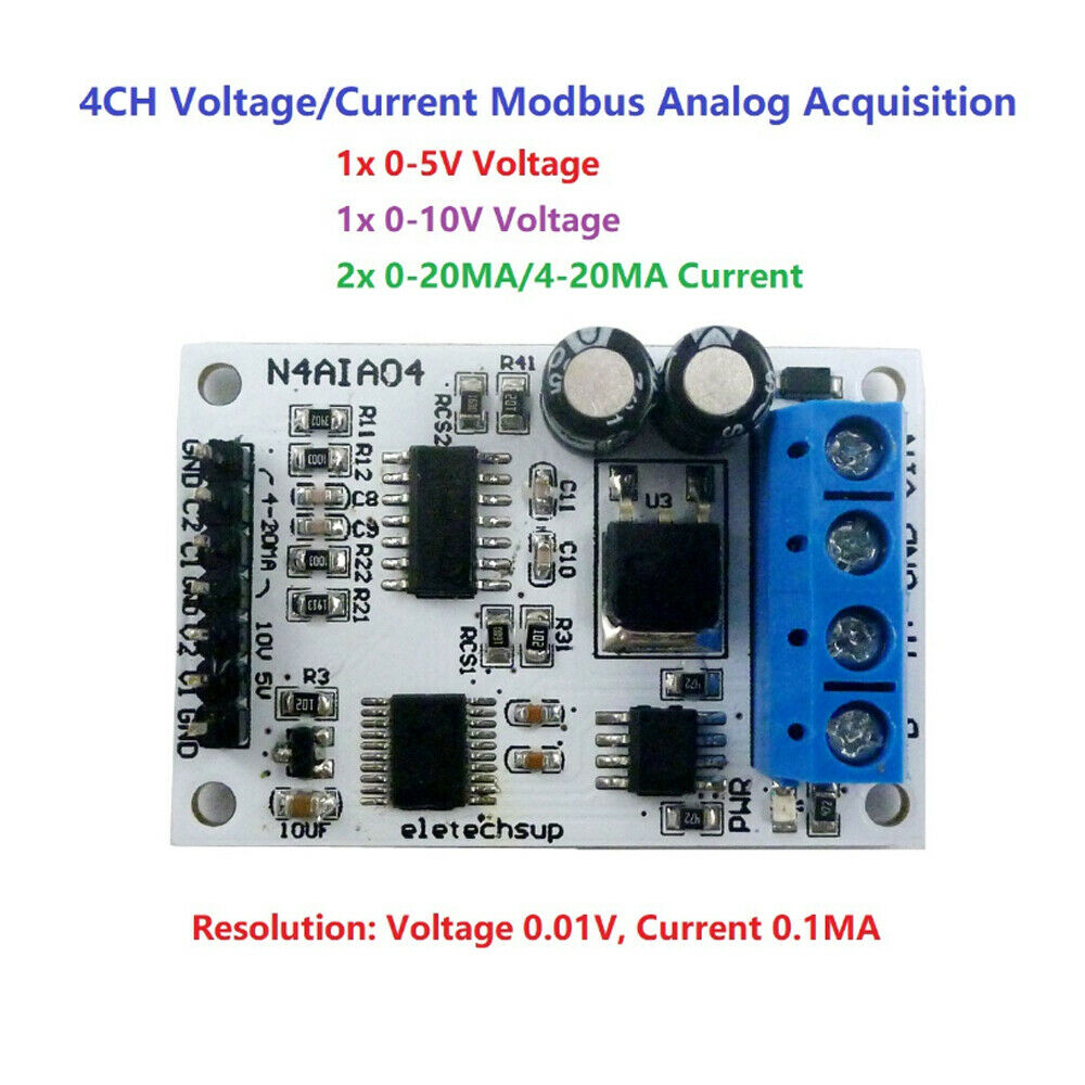 Voltage Current Analog Acquisition 4 Channel RS485 Module 9V 12V 24V N4AIA04 RTU