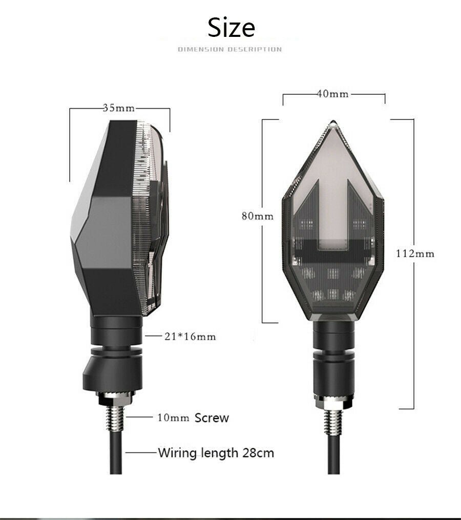 Motorcycle Arrow Dual Color Turn signals lights LED Daytime Lamp Universal 2PCS