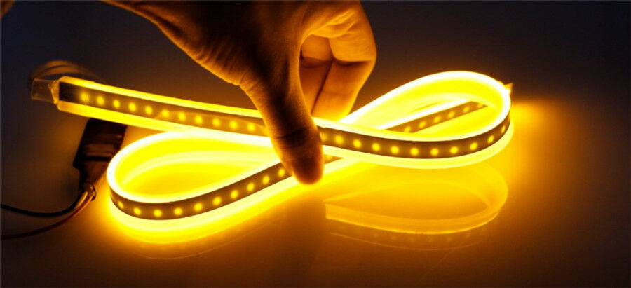 2-Colors White Amber LED Light Strip For DRL Signals Side Marker Light Headlight