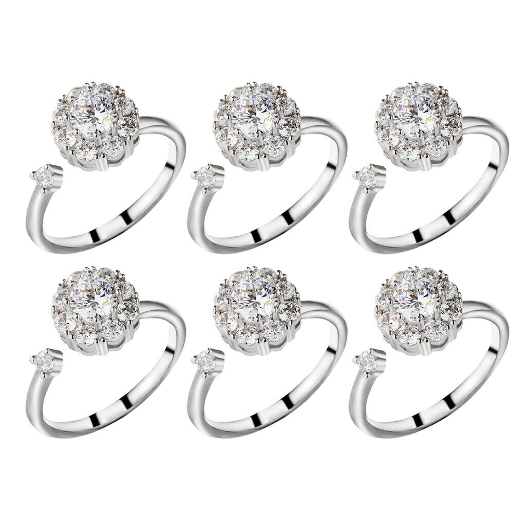 Pack of 6 Lady Wedding Zircon Zirconia Ring Open Anti Anxiety Rings Gift