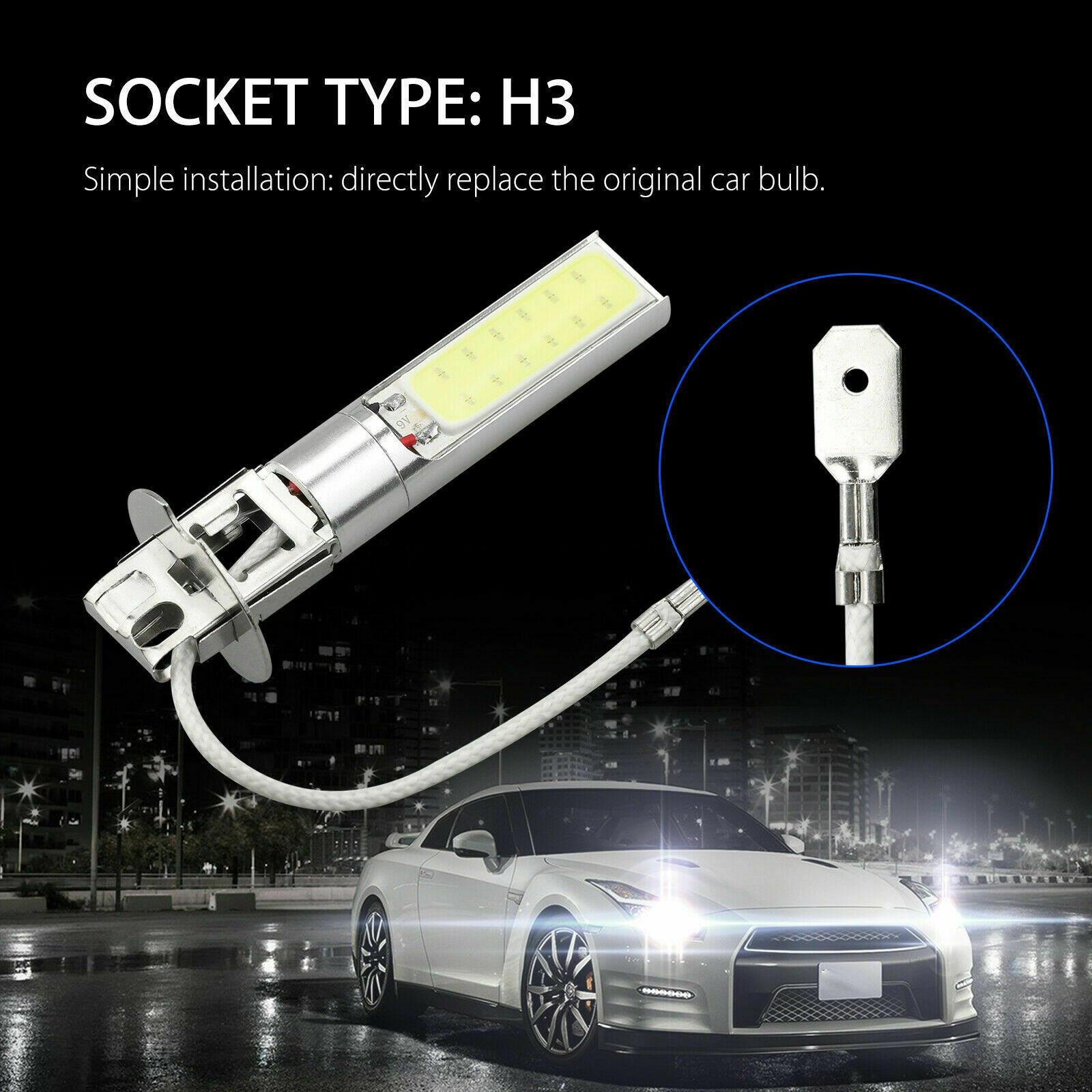 2X H3 100W CREE LED Fog Light Bulbs Car Driving Lamp DRL 6000K White High Power