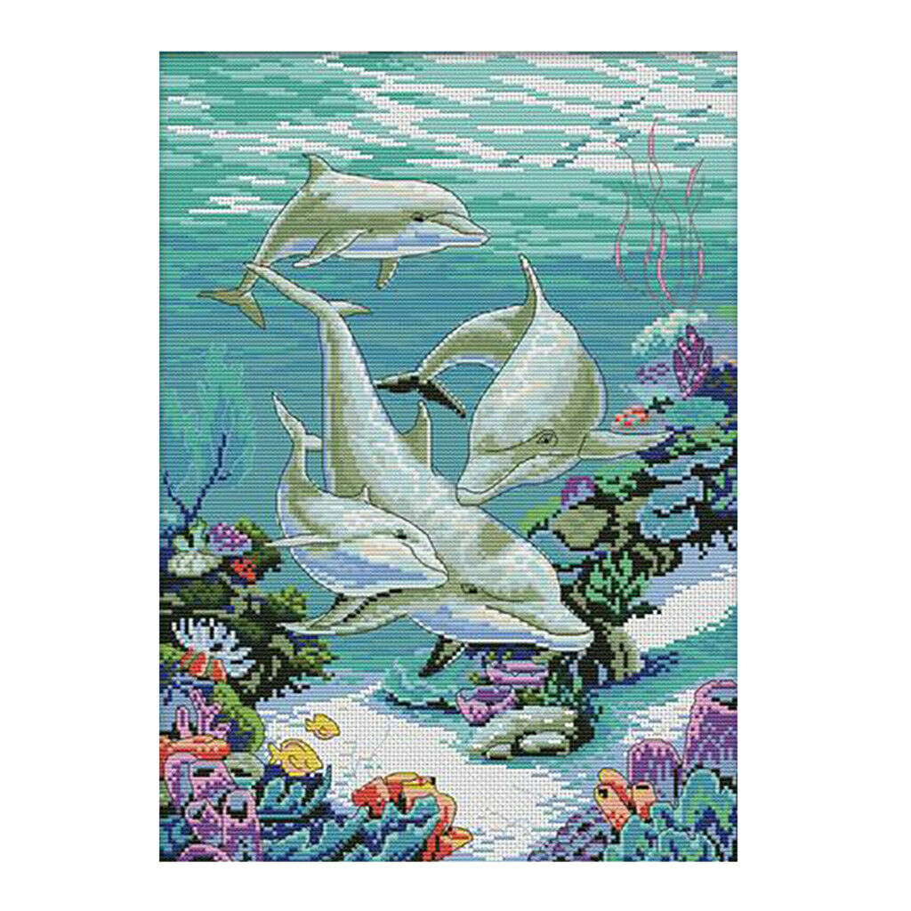 Cross Stitch Set DIY Handmade Needlework Counted Embroidery Kit 11CT Dolphin