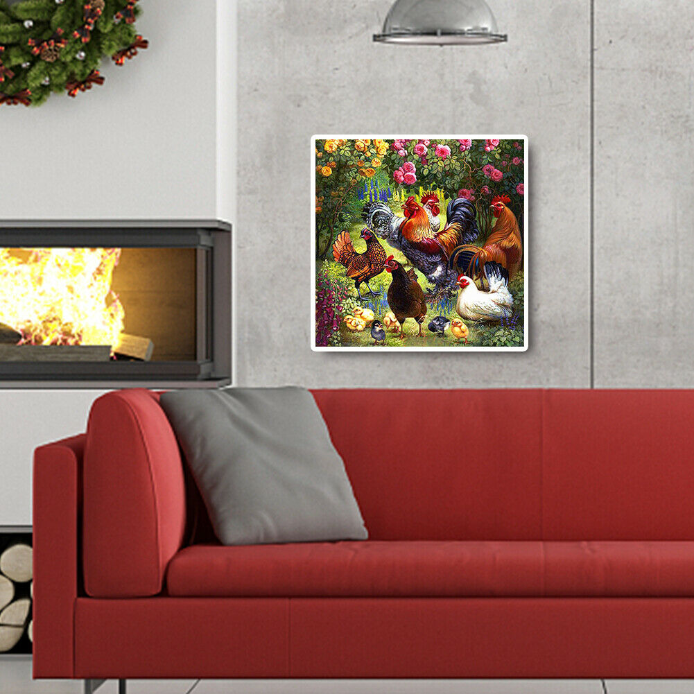 DIY Diamond Full Square Drill Painting Garden Chickens Rhinestone Picture @