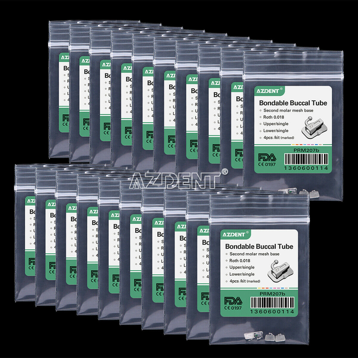 50X AZDENT Dental Orthodontic 2nd Molar Buccal Tube Bondable Non-Conv Roth.018
